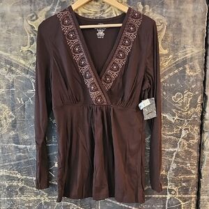 Faded Glory Brown Embellished Wrap Blouse